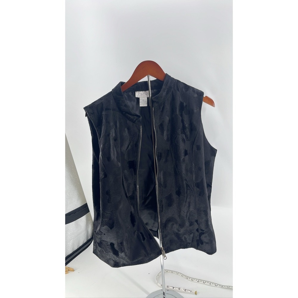 Jordan Black Faux Fur Fleece Vest Women's XL Full Zip Mock‎ Neck